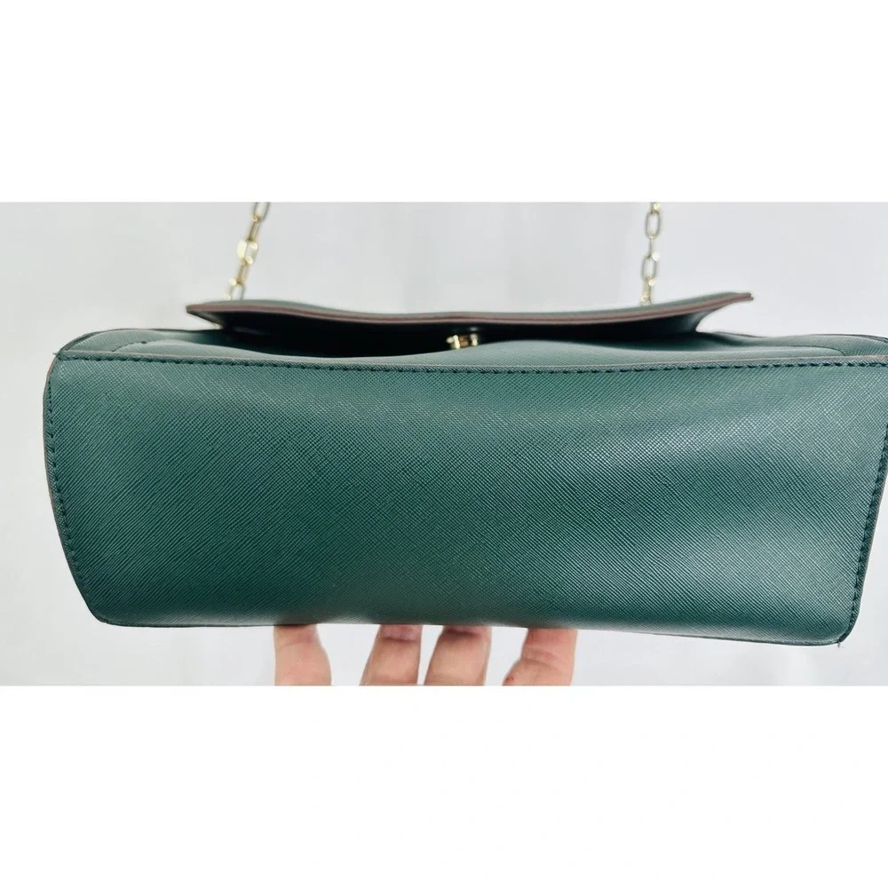 Anne Klein Satchel Shoulder Flap Crossbody Bag w/Gold Chain Strap‎ Green